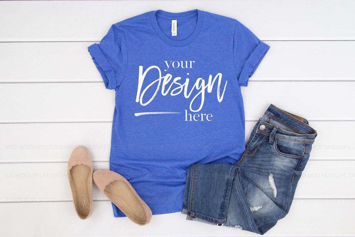 3001 Bella Canvas Mockup T-shirt | HEATHER TRUE ROYAL – Mod Mockups Studio