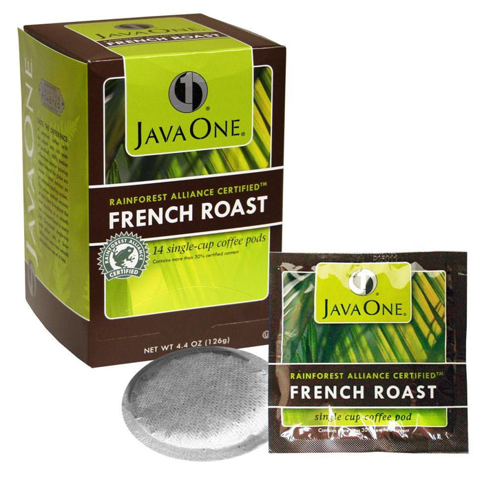 Java One DECAF French Roast Rainforest Alliance Certified Single-Cup Coffee Pods. (14 Pods / Box)