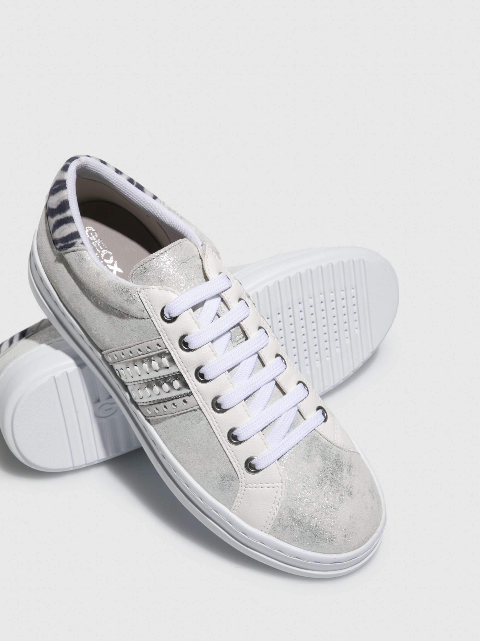 silver lace up trainers