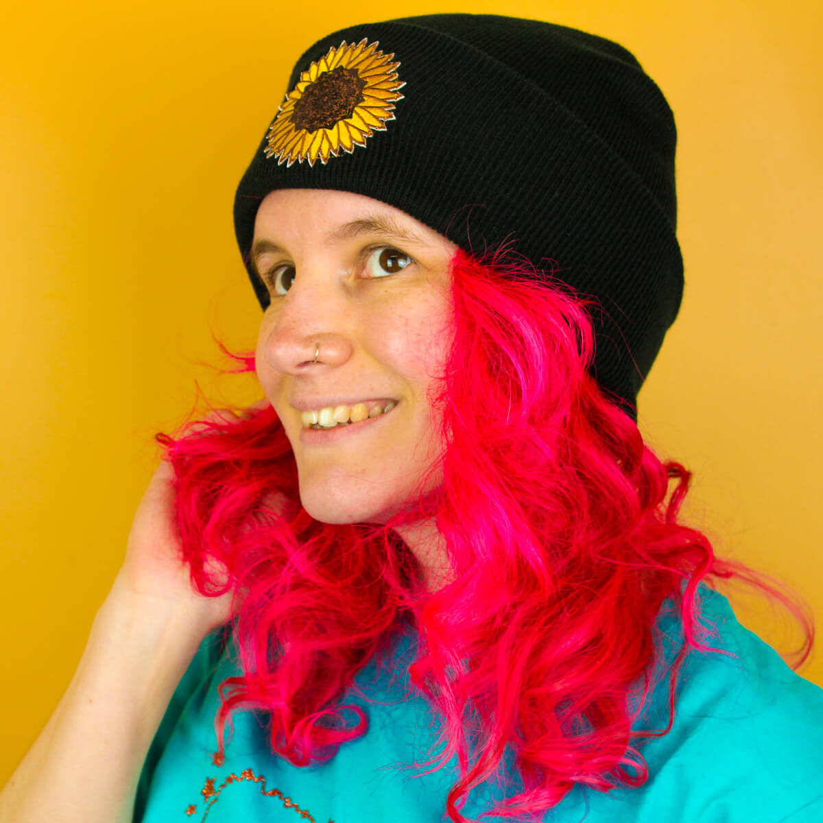 Sunflower Patch Black Beanie | Luna