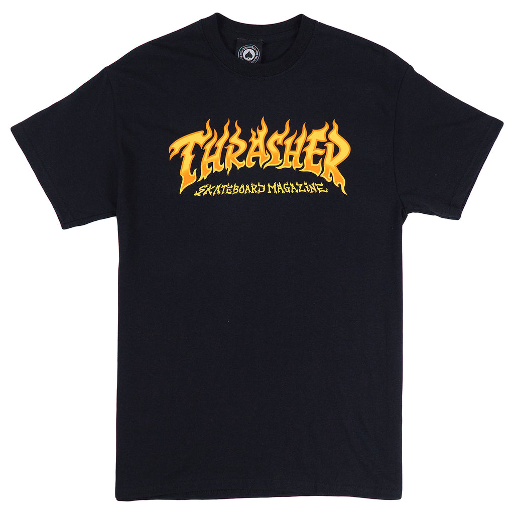 Fire Logo T Shirt in Black by Thrasher Magazine | Bored of Southsea