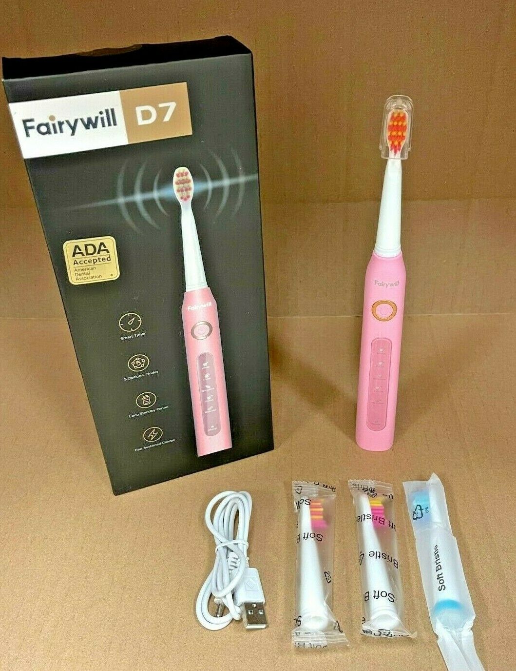 Fairywill Sonic Toothbrush 5 Optional Modes 3 Replacement Heads Fw 507pink Fairywill Electric Toothbrush