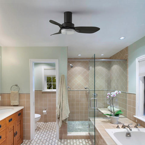 36-inch Flush mount ceiling fan in modern small size bathroom
