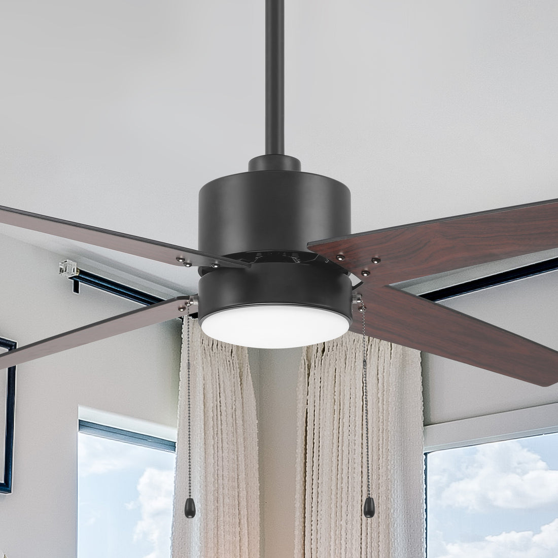 Tesoro 52 inch Ceiling Fan with LED Light and Pull Chain | Wood