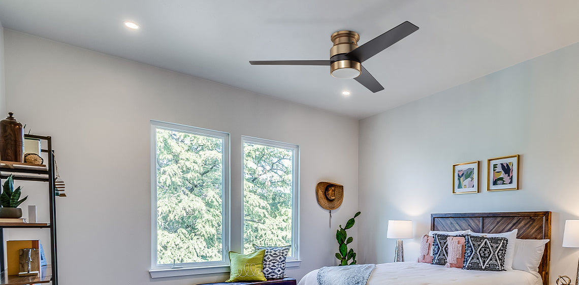 ranger 52 inch low profile ceiling fan with 3 blades and LED light in moder bedroom