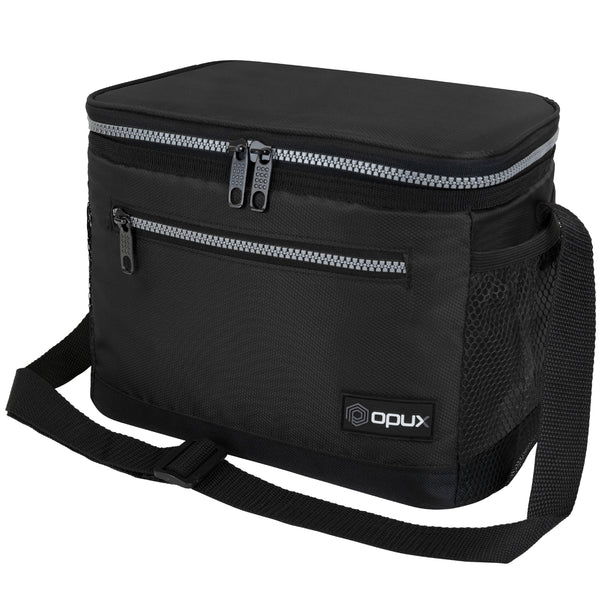 Opux Insulated Dual Compartment Lunch Bag for Women, Ladies | Double Deck Reusable Lunch Box Cooler with Shoulder Strap, Leakproof Liner | Medium