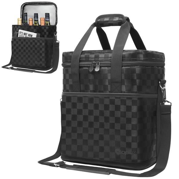 4 Bottle Wine Carrier Bag (Checkered/Black, 4 bottle)