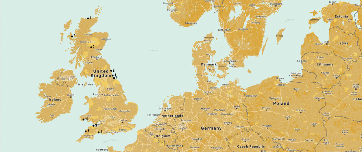 Map of our top 10 locations for fossil hunting