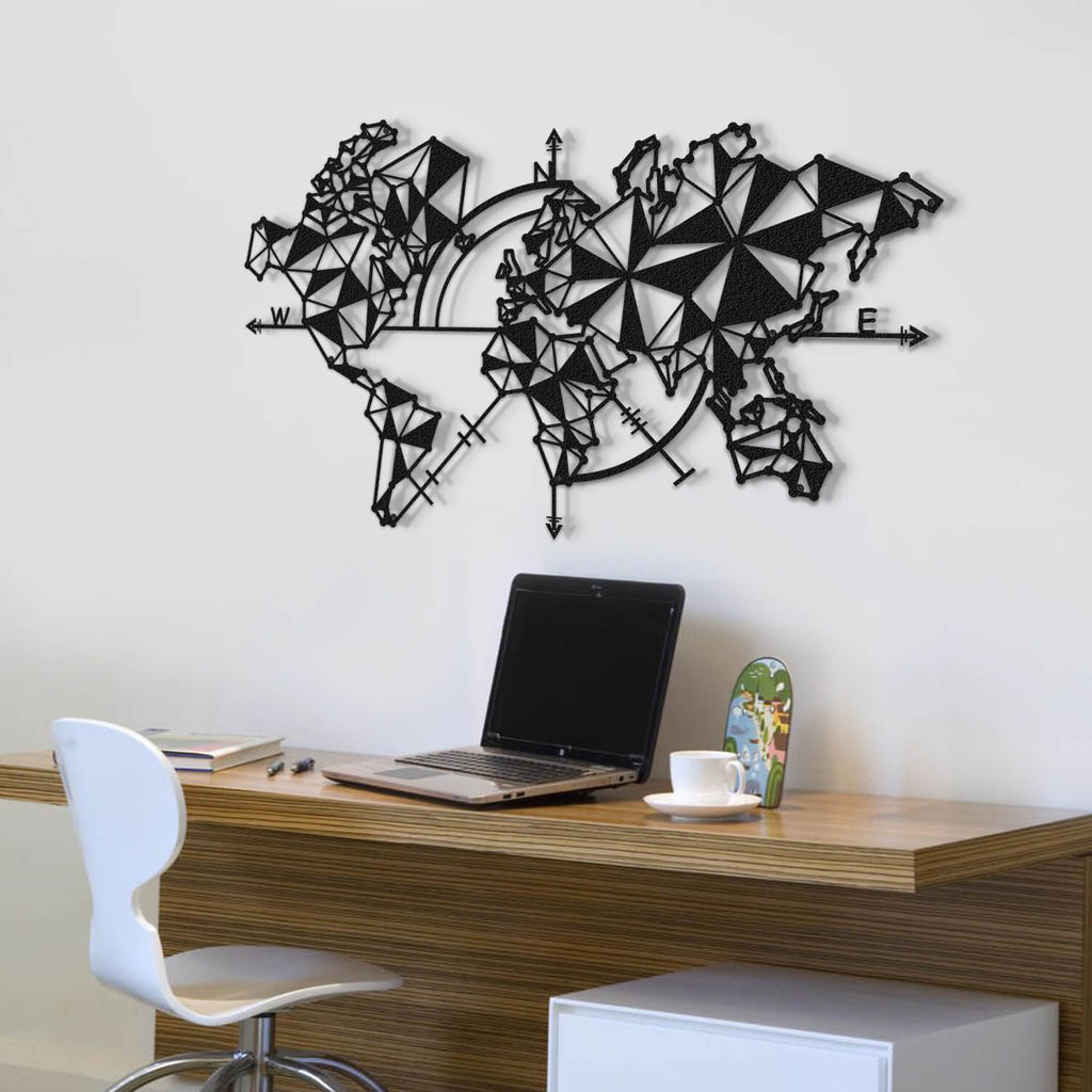 Abstract World Map Wall Decor, Large Metal Wall Art, Decorative Metal Wall  Panel