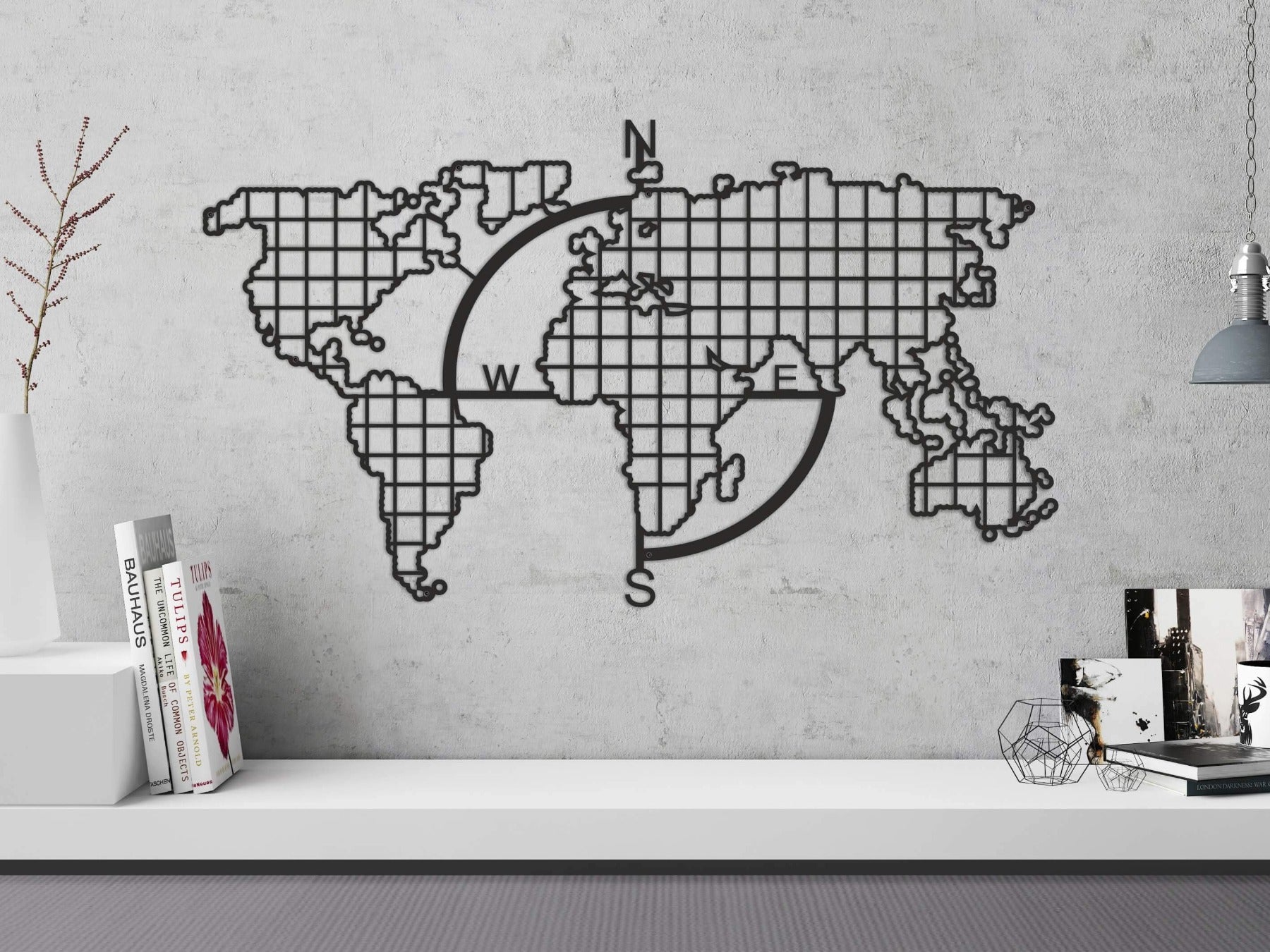 World Map Metal Decorative Grid Pegboard Hencely Home Decor