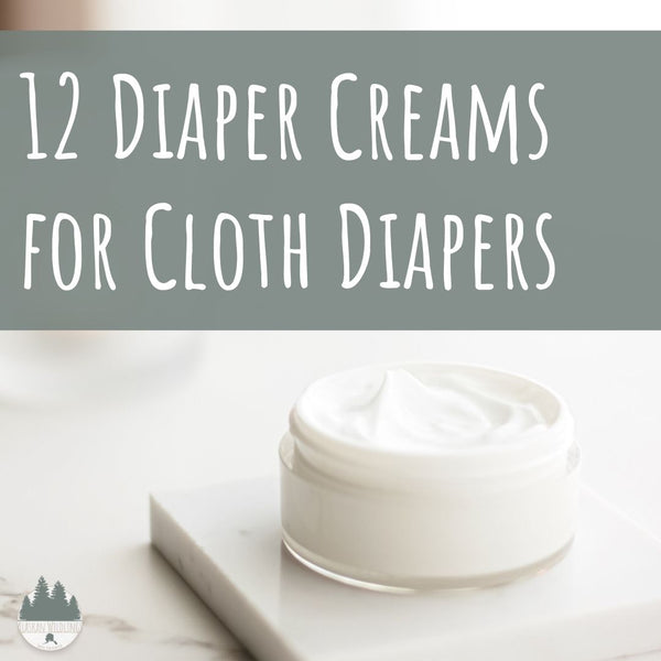 Open cream on a marbled countertop with text that reads, "12 Diaper Creams for Cloth Diapers."