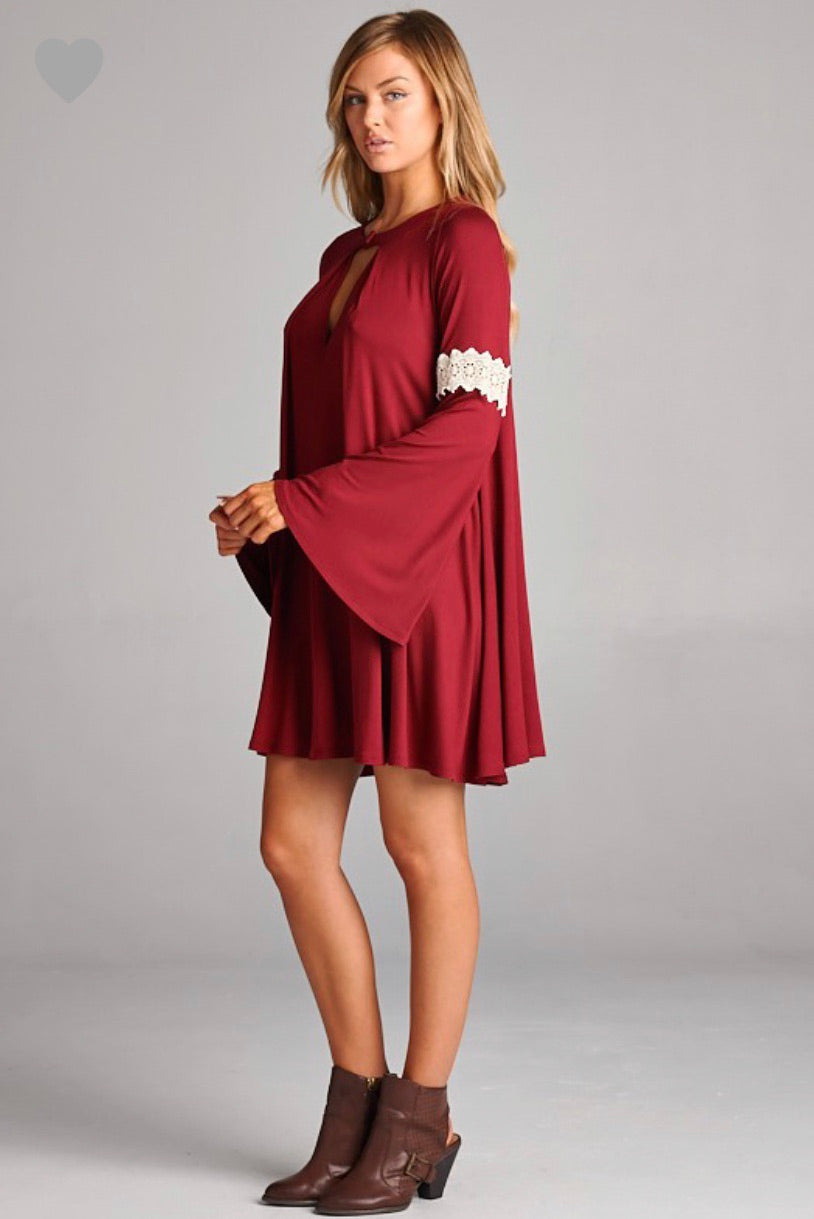 long burgundy dress with sleeves