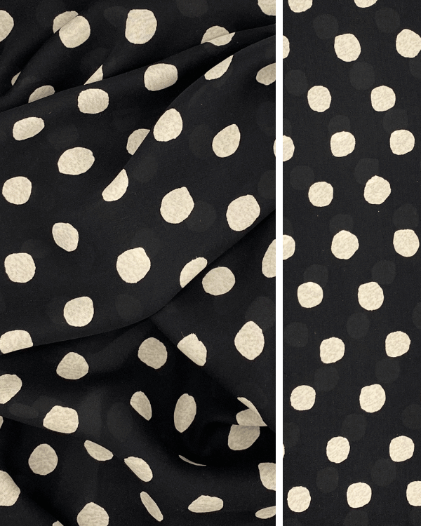 Black cotton fabric by the yard ''Small White Polka Dots On Black