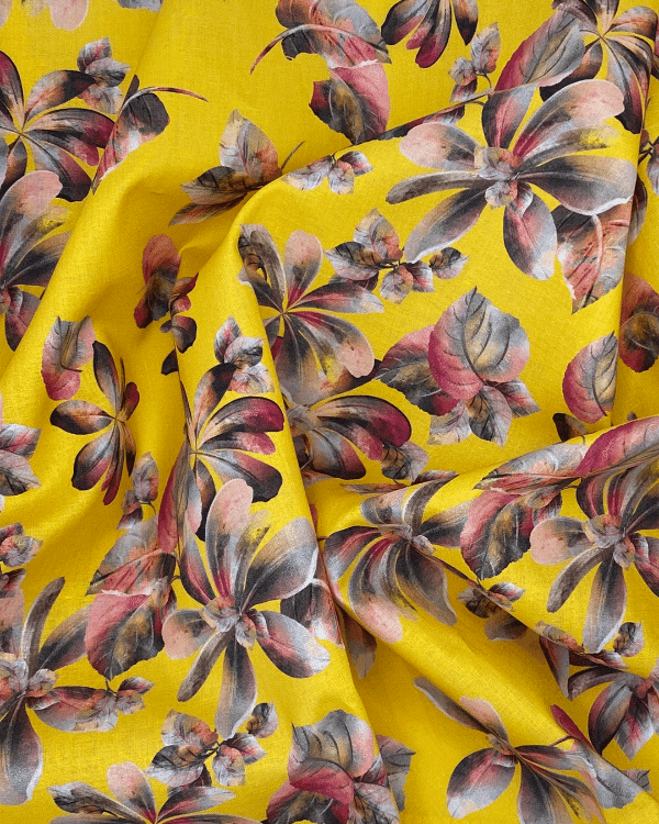 Cotton fabric, yellow floral fabric, Flower print, 100% cotton poplin  print, craft and clothing, quilting fabric half meter/ half yard