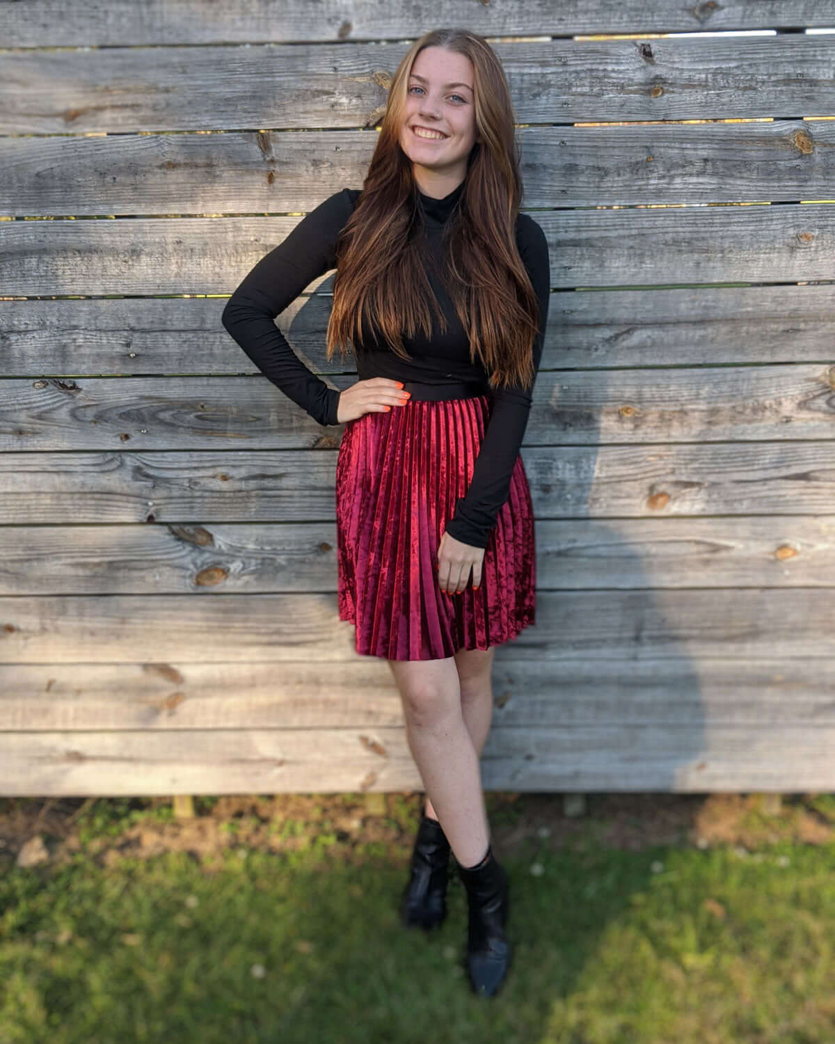 crushed velvet pleated skirt