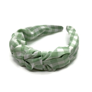 Pale Green Gingham Ruched Headband