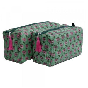 Block Print Cosmetic Bags - Green Rose (Set of 2)