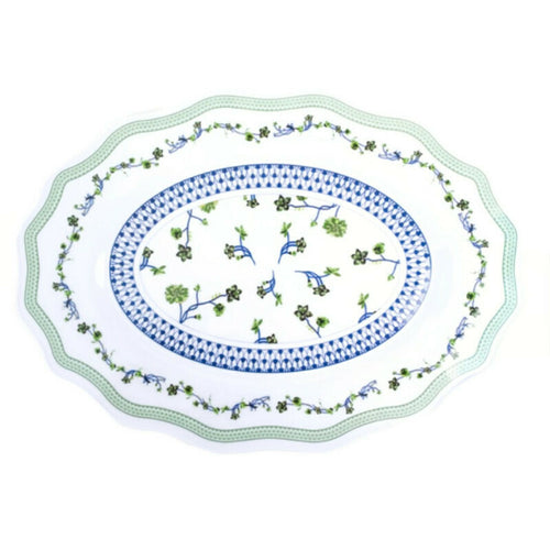 Scalloped Green/Blue Large Serving Melamine Platter