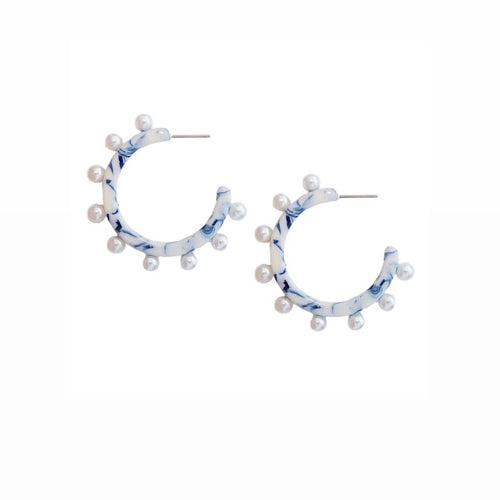 Blue and White Pearl Hoops