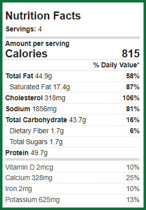 Shrimp Risotto Nutritional Information: 815 calories, 44.9 gm fat, 43.7 grams carbs, 1.7 grams fiber, 49.7 grams protein.