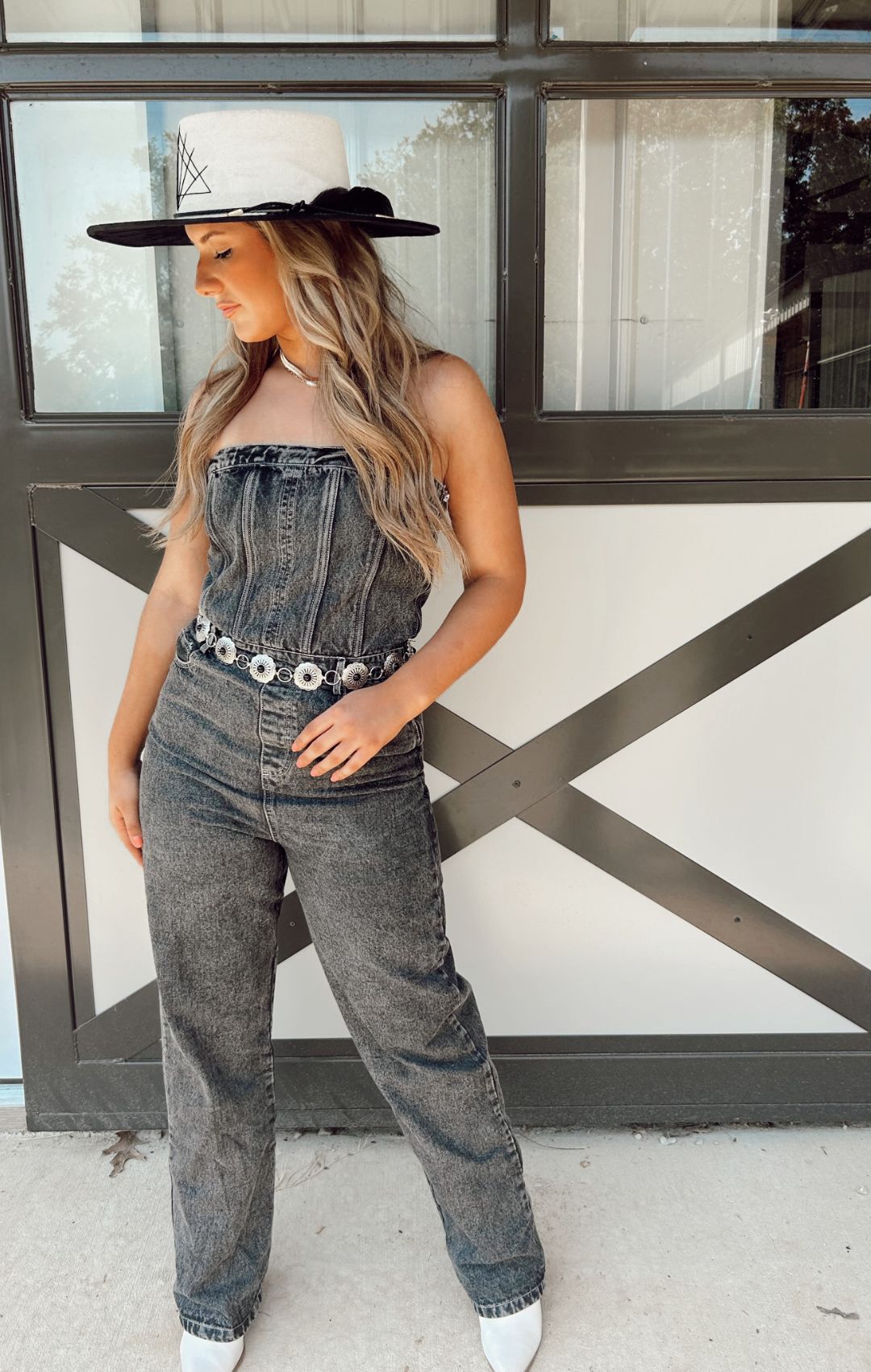 Denim halter-neck jumpsuit - Woman