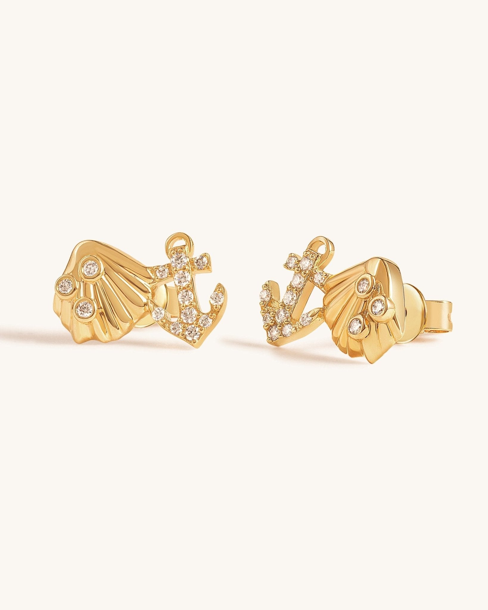 Gold and Diamond Seashell Anchor Cluster Studs
