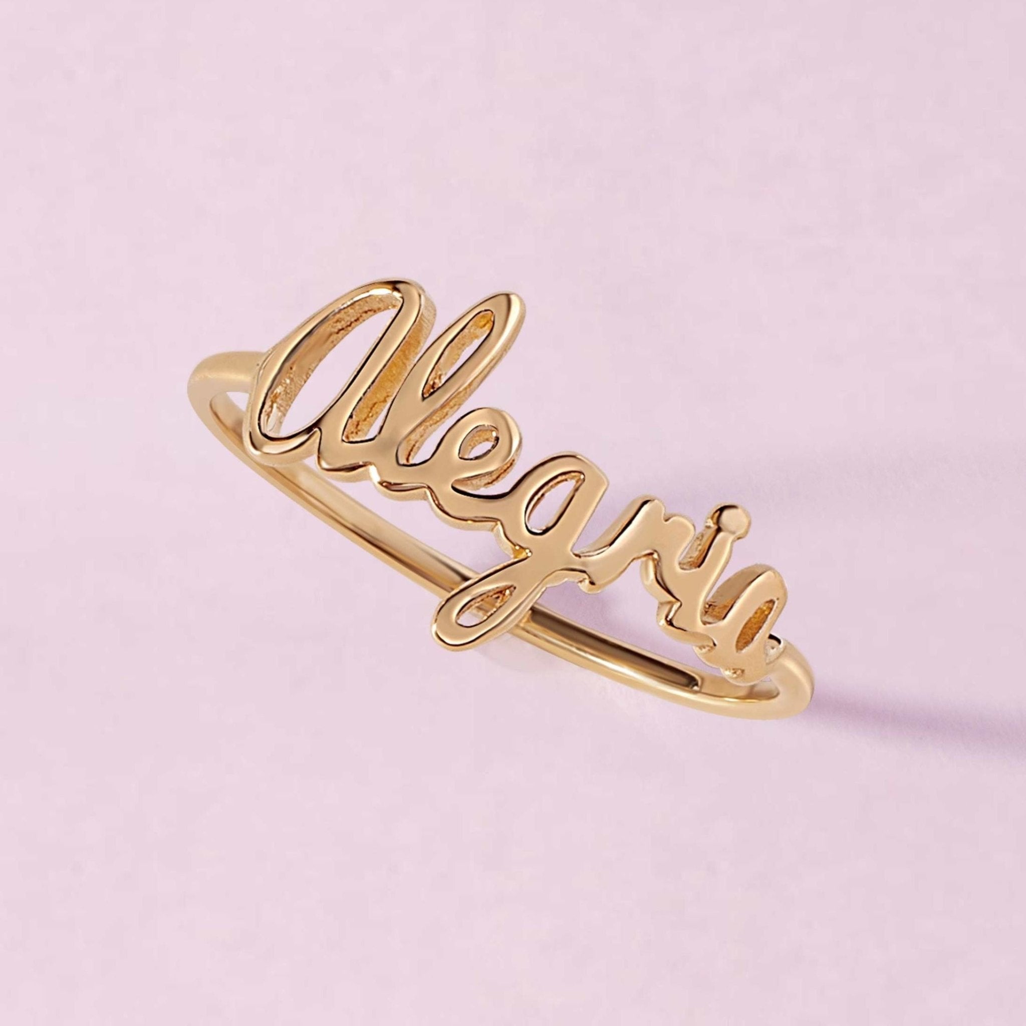 Gold Wire Script Name with Diamond Accent Ring | Sparkle Society