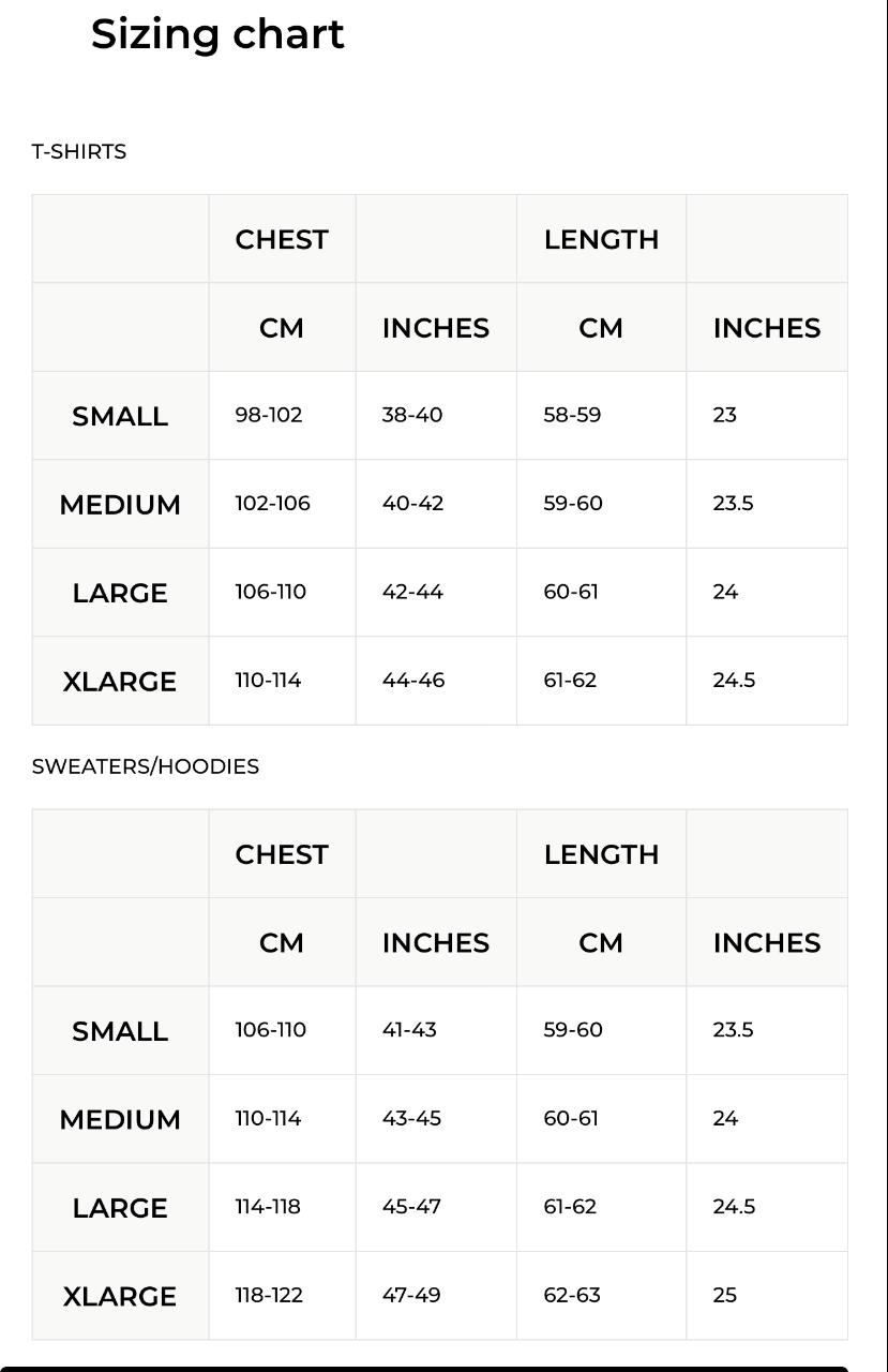 Size Guide – FULLYPAID CLOTHING