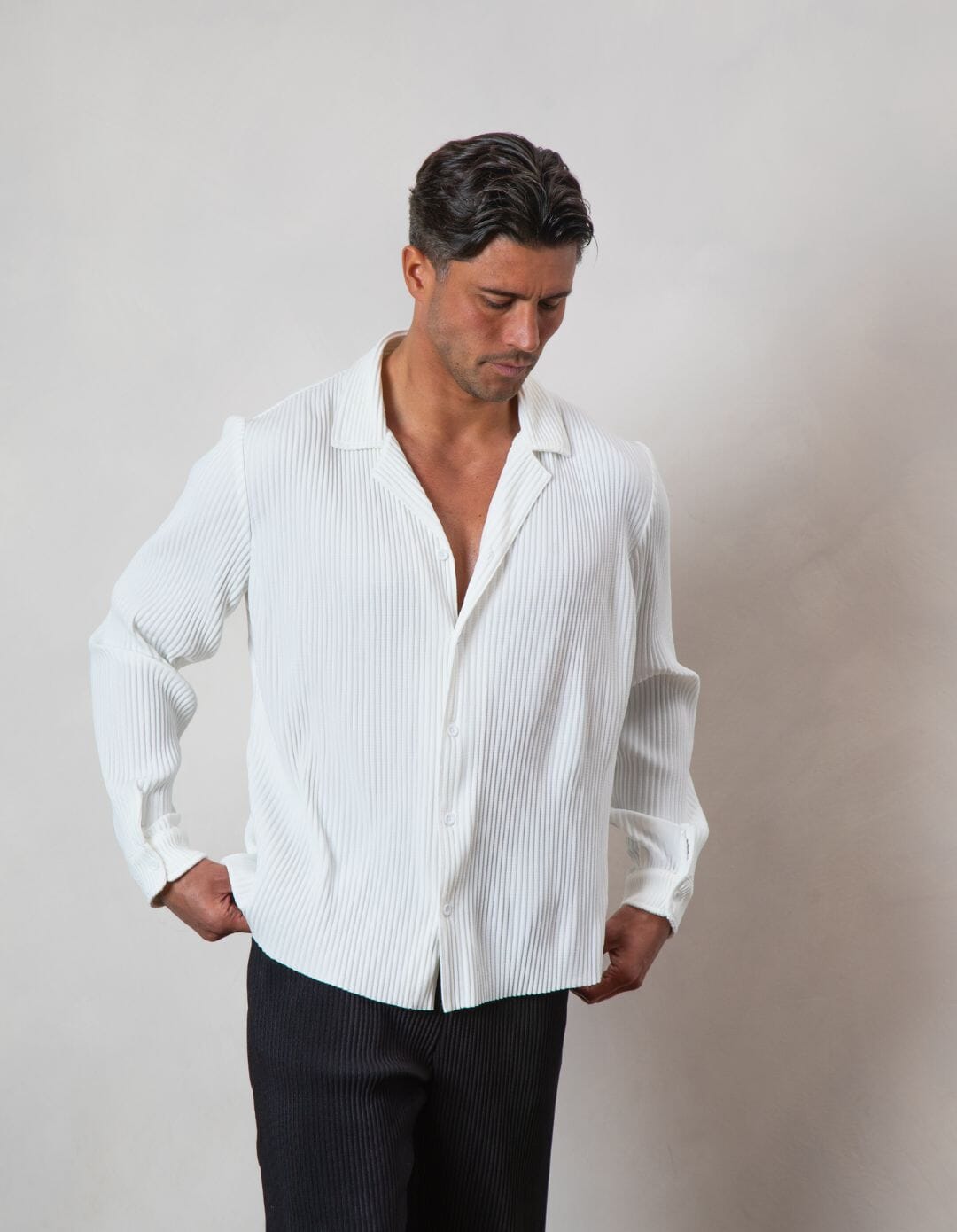 Men's Long Sleeve Pleated Shirt, Black Pleated Shirt's for Men