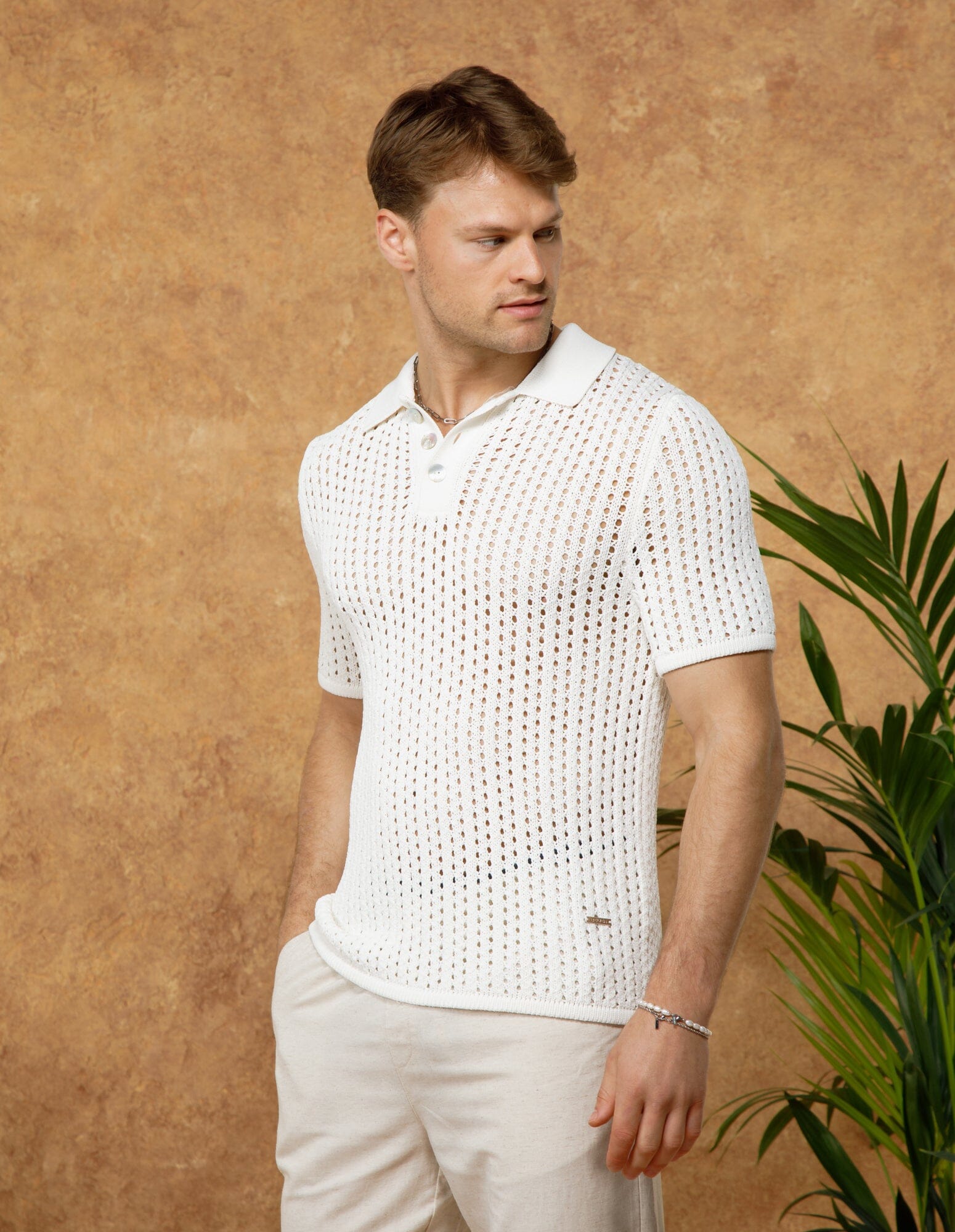 Image of Off White Crochet Polo