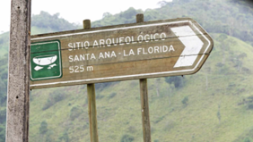 Entrance sign for archeological site in Ecuador