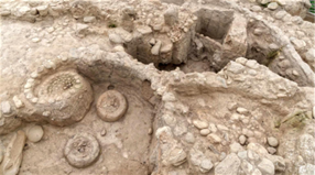 Archeological ruins in Ecuador showing spheres and spirals where traces of cacao were found.