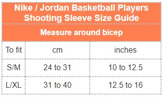 nike solar sleeves size chart