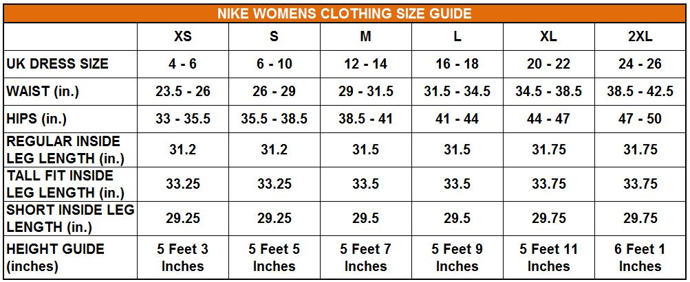 nike women's jersey size chart