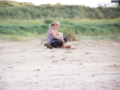 Feeding my son on the beach 