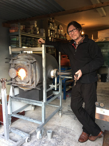 Brian Kerr from Garage Glass with his minimelt furnace 'Rory'