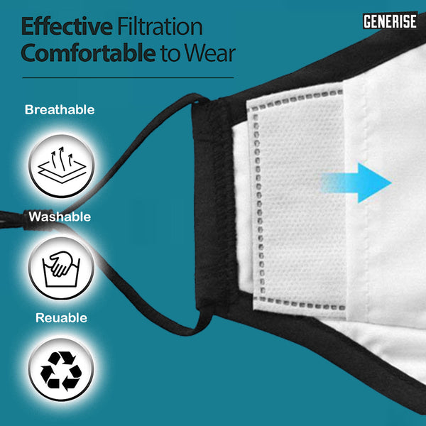 Generise Black Face Mask with Filter Pocket and Filters - Reusable & Adjustable 2