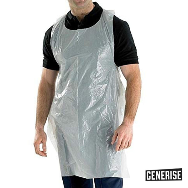 100 White Disposable Plastic Aprons with Optional 5 Clear Disposable Protective Hair Covers 1