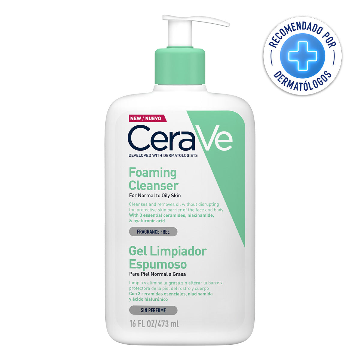 Cerave, Gel limpiador espumoso facial, 473ml