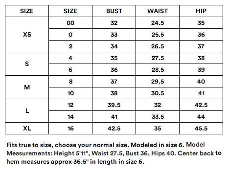 Suitably Intro Dress Size Chart