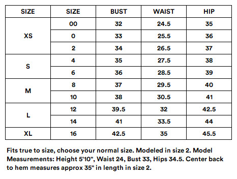 Suitably Keynote Dress Size Chart