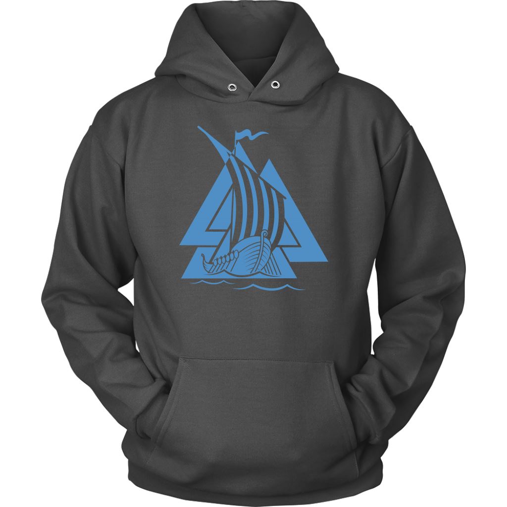 Norse Valknut Blue Viking Ship Hoodie – Blue Pagan