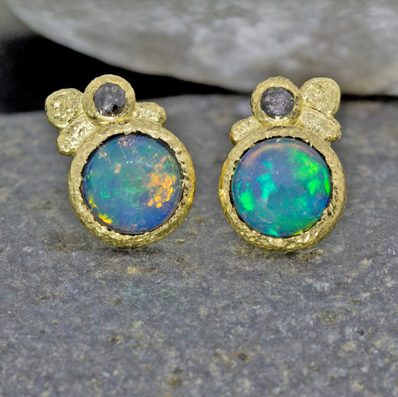 Opal and Diamond Pebble Stud Earrings in 18k Gold – Rona Fisher Jewelry