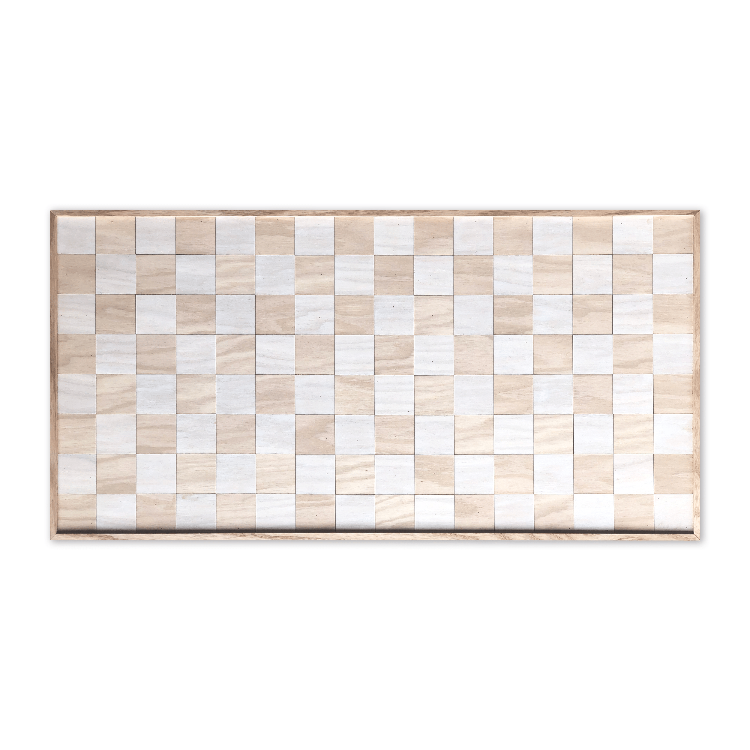 Empty wooden chessboard isolated on a white background.