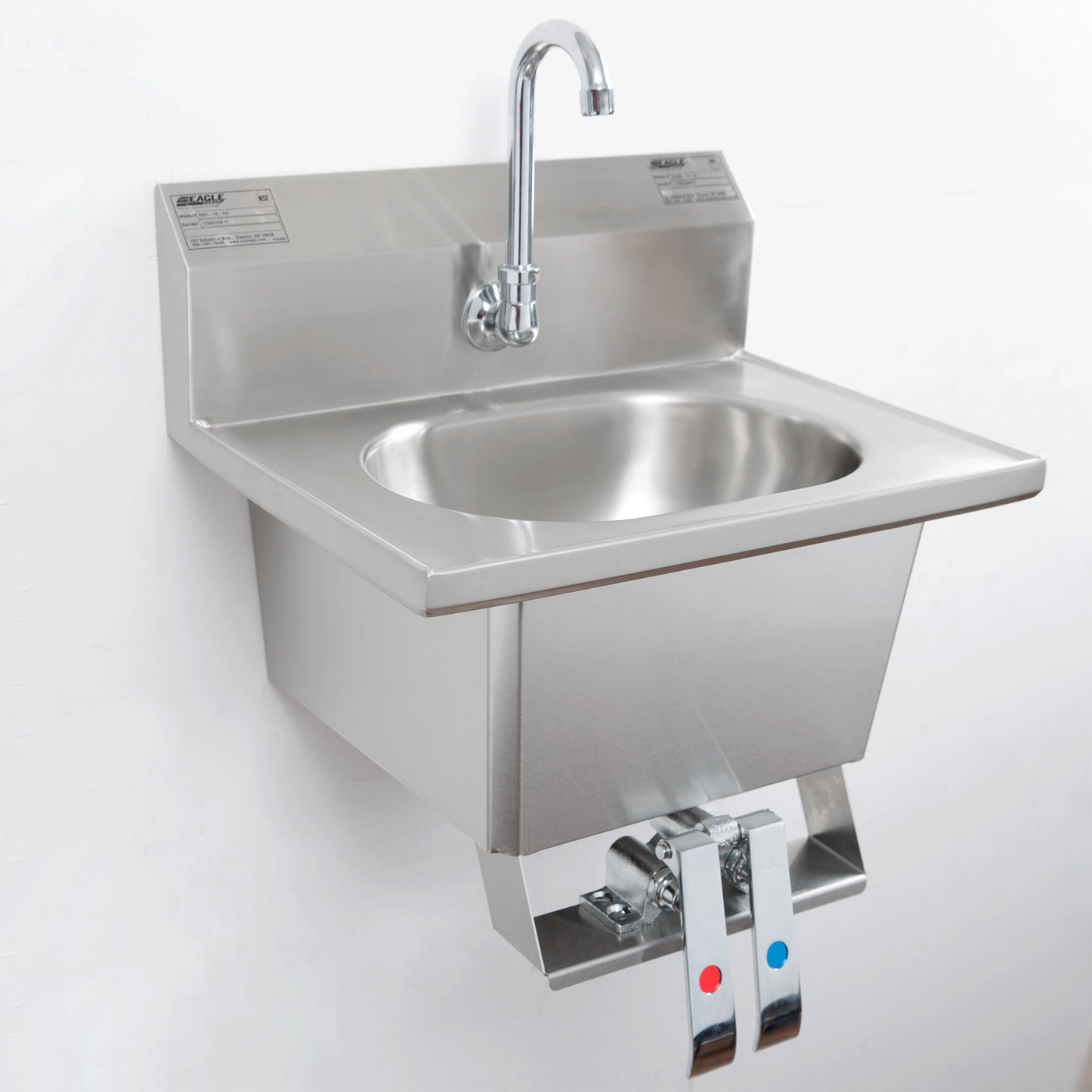 Eagle Group Hsa 10 Fk 13 5 Hand Sink Knee Operated Wall Mount Hand Sink With Gooseneck Knee Pedals Skirt And Basket Drain