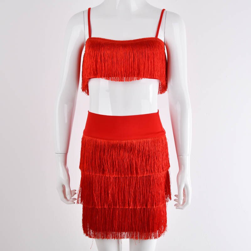 red fringe two piece set