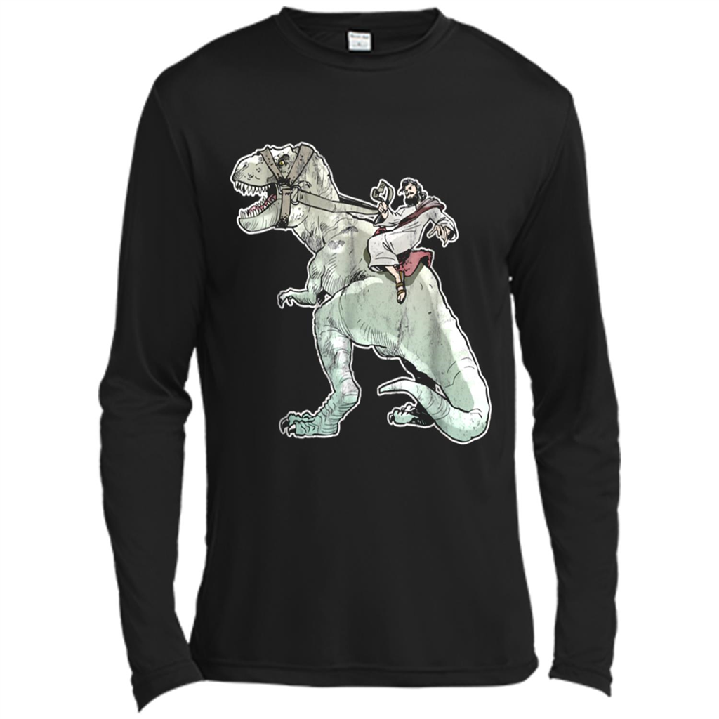 Jesus Riding A T-rex Dinosaur Funny - Canvas T-shirt