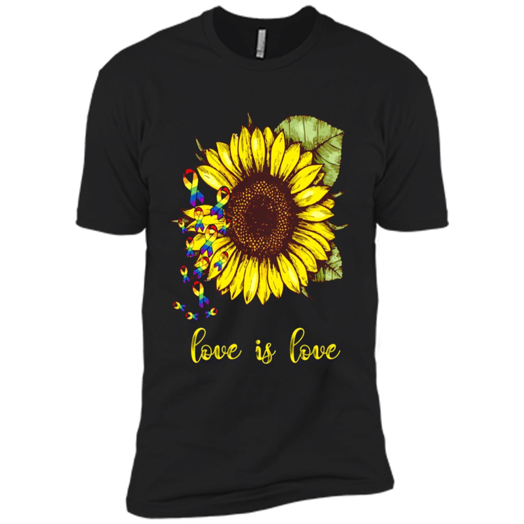 Love Is Love Lgbt Awareness Ribbon Sunflower Shirt - Premium Short Sleeve T-shirt