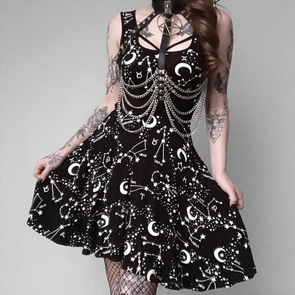 Vintage Gothic Print Mini Dress