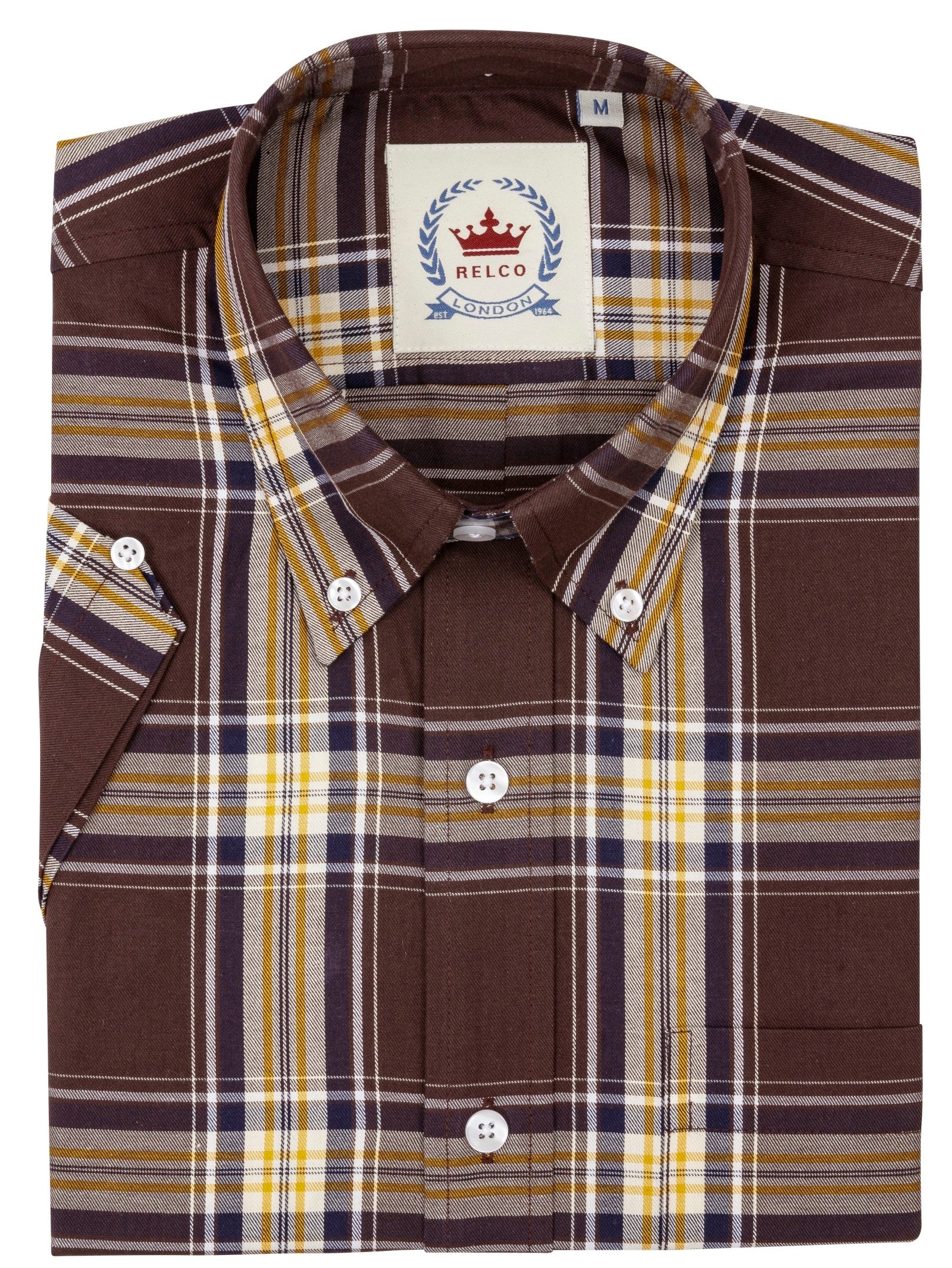 Mens Brown Check Short Sleeved Vintage/Retro Button Down Shirts